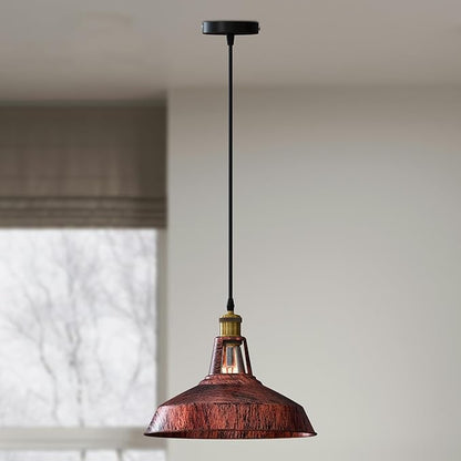 1m Vintage Barn Pendant Lighting with Adjustbale Cord Industrial Pendant Light Metal Hanging Lamps for Living Room, Kitchen, Dining Room, Bedroom Rustic Red