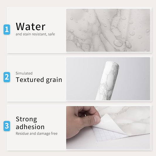 Art3d 120"x17.3" Self-Adhesive Wallpaper, Peel and Stick Grey Marble Paper, Matt