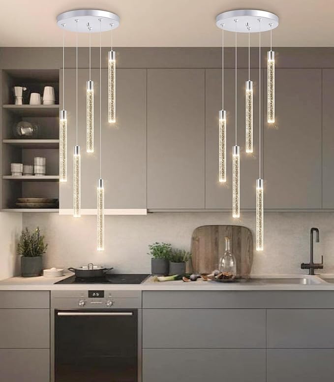 5-Lights Modern Crystal Chandelier for Dining Room LED Pendant Lights Kitchen Island Lighting Dimmable Ceiling Hanging 3000K-6000K