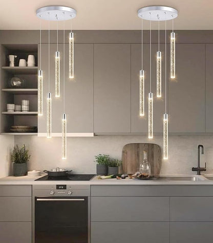 5-Lights Modern Crystal Chandelier for Dining Room LED Pendant Lights Kitchen Island Lighting Dimmable Ceiling Hanging 3000K-6000K