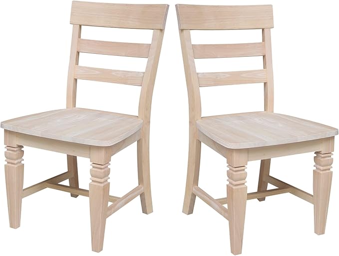 IC International Concepts Java Dining Chair Set of 2, Hardwood, Ready-to-Finish, 36.6"H with 18"H Seats, 19.7"W x 22"D, Ideal for Dining Room Furniture - Unfinished