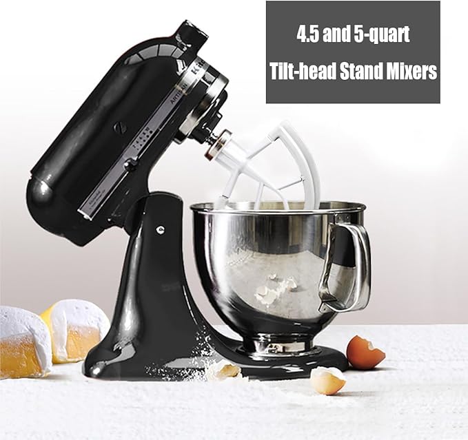 Flex Edge Beater for KitchenAid,Mixer Attachement Compatible With KitchenAid,Mixer Accessory,Fits Tilt-Head Stand Mixer Bowls For 4.5-5 Quart Bowls,Beater With Silicone Edges,White