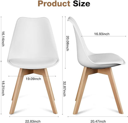OLIXIS Modern Dining Chairs Set of 4, Mid Century Accent Chairs with Wood Legs, PU Leather Upholstered Kitchen Chairs for Living Room, Bedroom, Outdoor Lounge, White