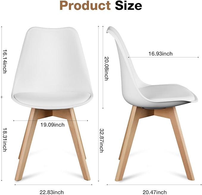 OLIXIS Modern Dining Chairs Set of 8, PU Leather Upholstered Kitchen Chairs with Wood Legs, Mid Century Accent Chairs for Living Room, Bedroom, Outdoor Lounge, White