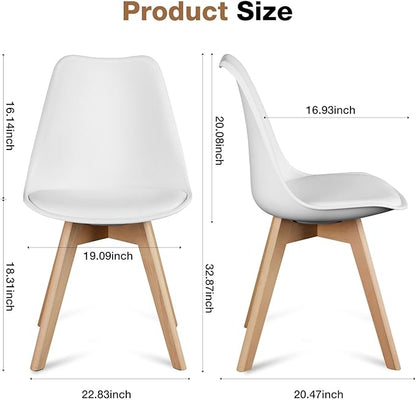 OLIXIS Modern Dining Chairs Set of 8, PU Leather Upholstered Kitchen Chairs with Wood Legs, Mid Century Accent Chairs for Living Room, Bedroom, Outdoor Lounge, White