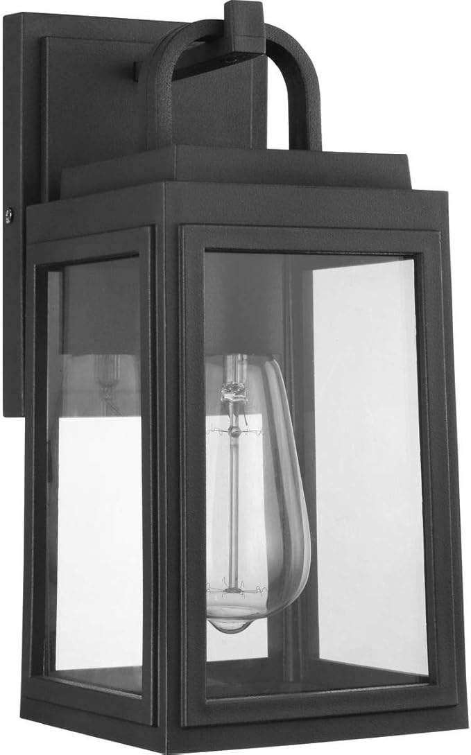 Progress Lighting Grandbury Collection 1-Light Clear Glass Farmhouse Outdoor Small Wall Lantern Light Textured Black, 11.88x5.5x6.5