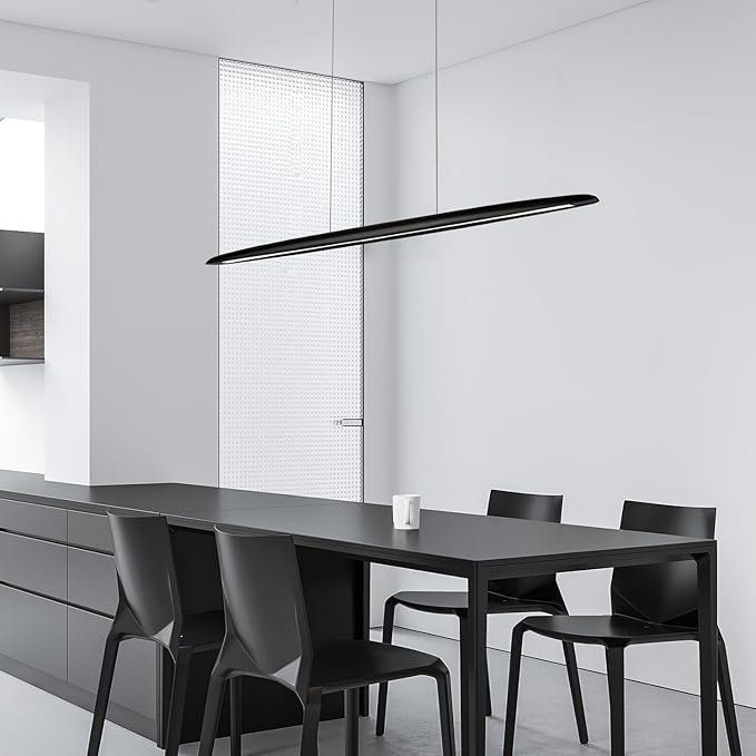 YISDESIGN 71" Wood Linear Pendant Light Black Linear Pendant Dinning Room Hanging Lights LED Dimmable Chandeliers 50w for Dining Room Pool Table Lights Kitchen Island Light Black