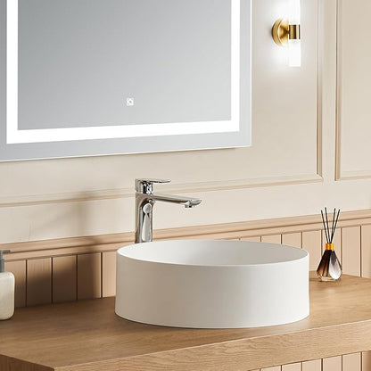 Cpingao 15.74 Inch Round Bathroom Vessel Sink, Above Counter Circle Matte Stone Countertop Modern Sink Art Basin for Lavatory Vanity Cabinet