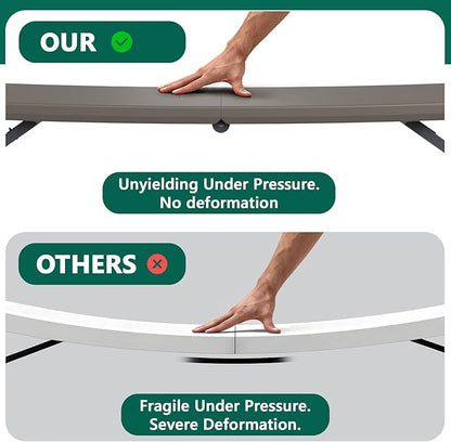 Folding Table 48" x 24" - Heavy Duty Fold-in-Half Plastic Table with Adjustable Height, Portable Utility Tables with Steel Legs for Indoor, Outdoor, Picnic, Camping, Dining, Party (Khaki)