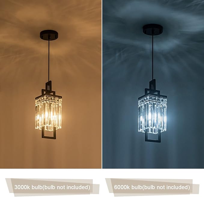 Modern Black Pendant Light Fixtures for Kitchen Island and Dining Room, Industrial Small Hanging Crystal Chandelier Light Fixture for Bedroom Entryway Living Room Foyer Hallway 3-Pack