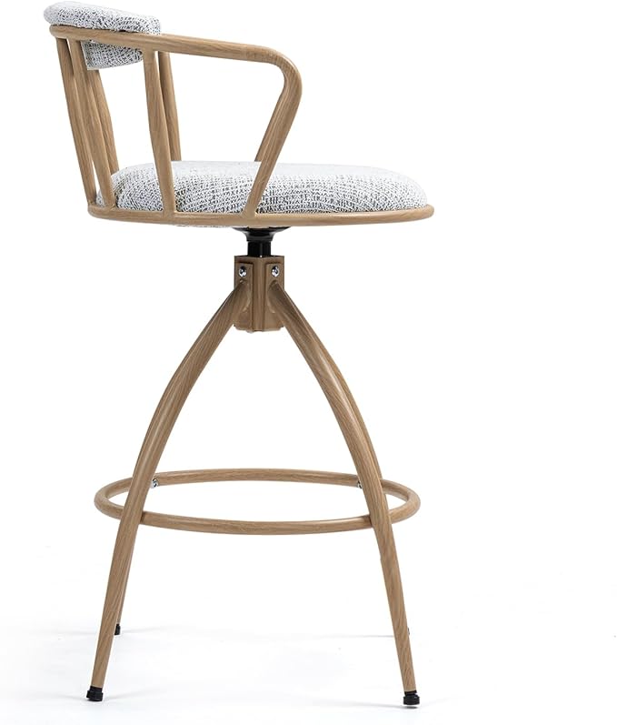 26'' Swivel Counter Height Bar Stool, Set of 2 Fabric Seat with Water Transfer Printed Metal e, Modern Industrial Design Bar Chairs for Kitchen Island, Dining Room, Home Bar, Counter Seat (Beige)
