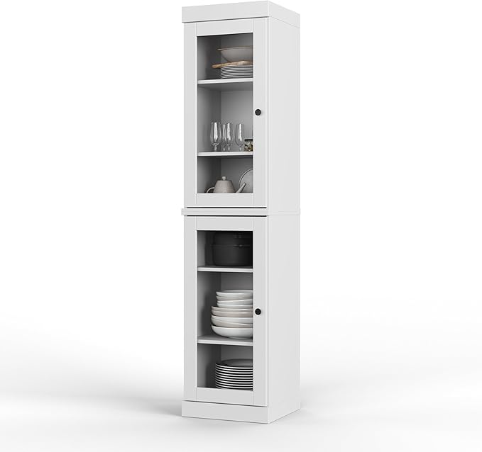 Palace Imports Solid Wood Kitchen Pantry Cabinet w/Glass Doors - Narrow Storage Cabinet - 16.5" Wide x 71.5" Tall - White, Adjustable Shelves, 100% Eco-Friendly Wood, Modular Cabinets