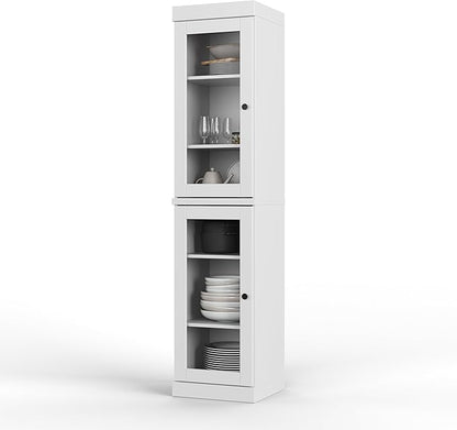 Palace Imports Solid Wood Kitchen Pantry Cabinet w/Glass Doors - Narrow Storage Cabinet - 16.5" Wide x 71.5" Tall - White, Adjustable Shelves, 100% Eco-Friendly Wood, Modular Cabinets