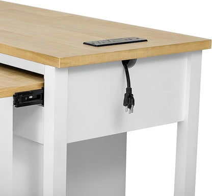 Kitchen Island with Extendable Dining Table 2 Drawers and 2 Cabinets Internal Storage Rack and Built-in Power Outlet with Wheels Practical(White)