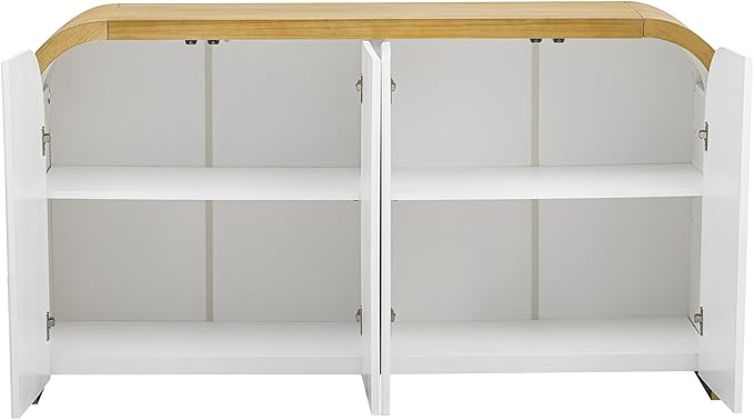 Merax Sideboard Buffet Cabinet with Storage Adjustable Shelves & Unique Curved Corner, Wavy Door Panel Accent Wood Console Table for Coffee Bar, Living Room and Entrance, Easy Assembly, White