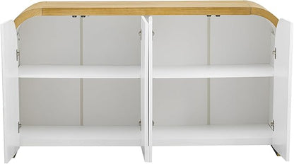 Merax Sideboard Buffet Cabinet with Storage Adjustable Shelves & Unique Curved Corner, Wavy Panel Door Accent Wood Console Table for Coffee Bar, Living Room and Entrance, Easy Assembly, White