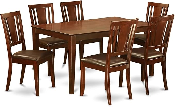 HomeStock 7 Piece Dining Table Set Consist of a Rectangle Dining Room Table and 6 Faux Leather Seat Chairs, 36x60 Inch, Mahogany
