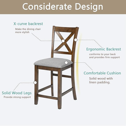 Set of 4 Dining Chairs, Wooden Kitchen Chairs with Padded Cushion, Upholstered Stools for Kitchen Island, Dining Room, Living Room, Easy Assembly (Walnut - X-Shaped backrest)