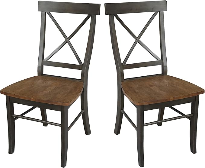 IC INTERNATIONAL CONCEPTS X-Back Chair with Solid Wood Seat - Set of 2 Chairs in Hickory/Washed Coal