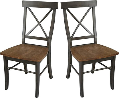 IC INTERNATIONAL CONCEPTS X-Back Chair with Solid Wood Seat - Set of 2 Chairs in Hickory/Washed Coal