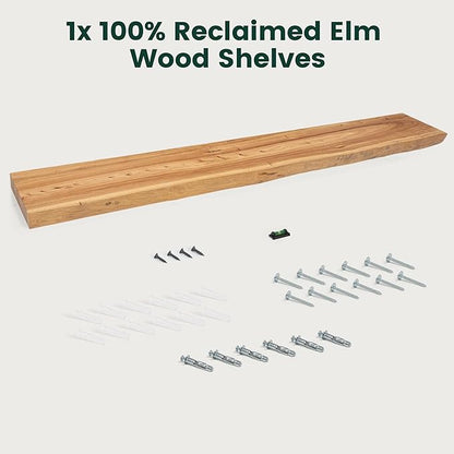 55 Inch Live Edge Floating Shelves, 8 Inch Deep Solid Elm Wood Wall Shelf, Heavy-Duty Wall Mounted Shelf with Invisible Brackets for Living Room, Bathroom, Kitchen, Set of 1, Natural Color