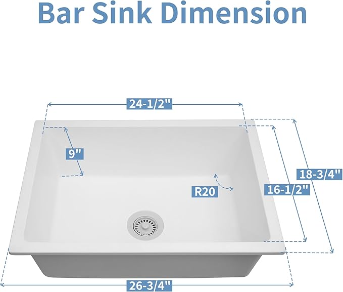 White Kitchen Sink, White Granite Composite Kitchen Sink, 27 Inch Undermount Quartz Stone Kitchen Sinks, 27" x 18" x 9" Single Bowl Kitchen Sinks With Accessories