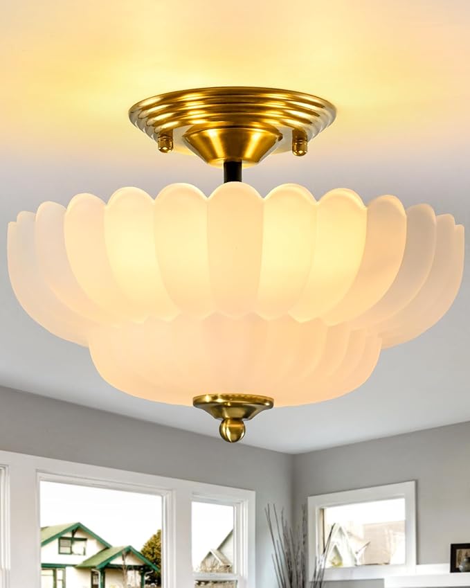 3-Light Ceiling Fixture Semi-Recessed Ceiling Light Frosted Glass Modern Lighting Ideal for Hallways, Bedrooms, Kitchens, Entryways, and Study Rooms Perfect Choice for Small Spaces