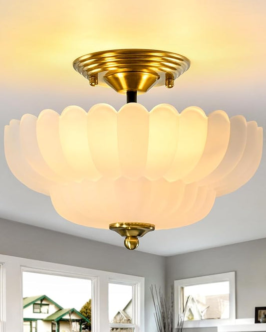 3-Light Ceiling Fixture Semi-Recessed Ceiling Light Frosted Glass Modern Lighting Ideal for Hallways, Bedrooms, Kitchens, Entryways, and Study Rooms Perfect Choice for Small Spaces