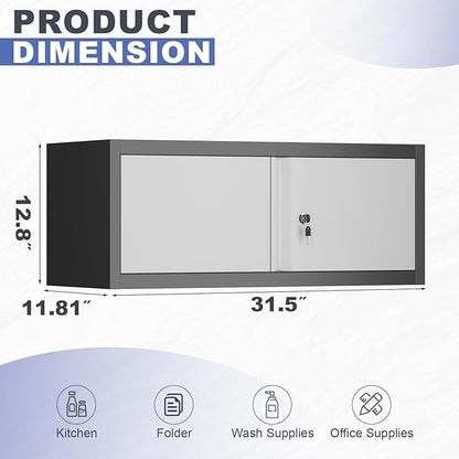 Metal Garage Storage Cabinet, Locking Cabinet Wall Mounted, 12.8" H Floating Cabinet for Warehouse, Upper Tool Cabinet for Home Office, Basement, Kitchen, RV Organization