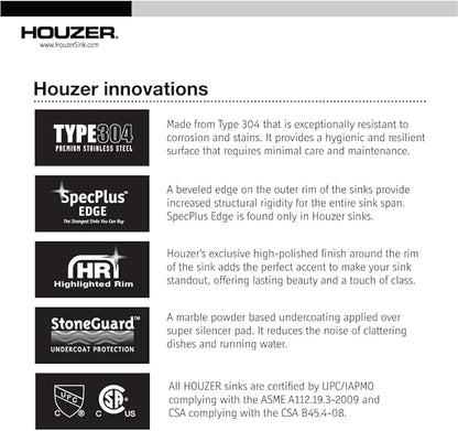 Houzer Club Stainless Steel Kitchen Bar & Prep Sink: 13 Inch Undermount Small Sink with Strainer & Bottom Grid, Durable & Versatile, Essential for Home & Apartment: CS-1307-C