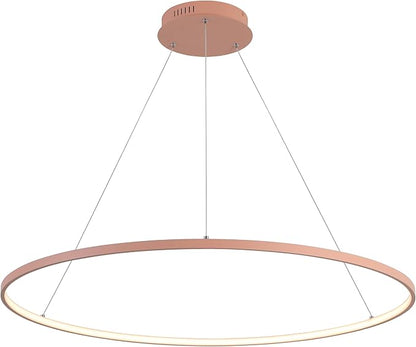 JONATHAN Y 35" Matte Pink Modern Integrated LED Pendant Light, Dimmable Round Hoop Chandelier for Kitchen Island, Dining Room, Adjustable Height Metal Hanging Light (JYL7220B)