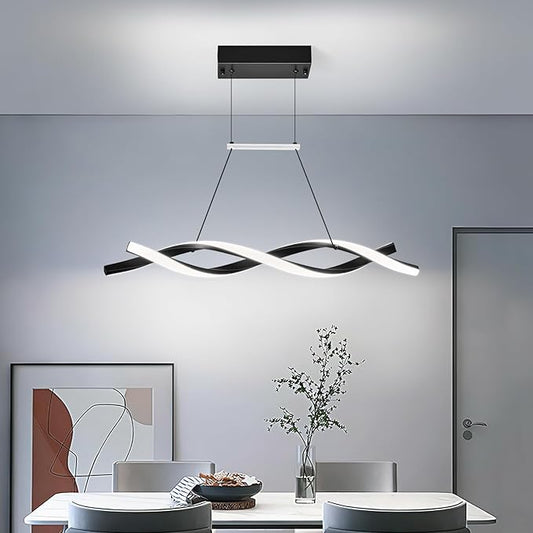 Modern Kitchen Pendant Light Over Island Black LED Pendant Lights 6000K Adjustable Hanging Light Fixture Wave Shape Chandelier for Dining Room Kitchen Island Restaurant Living Room