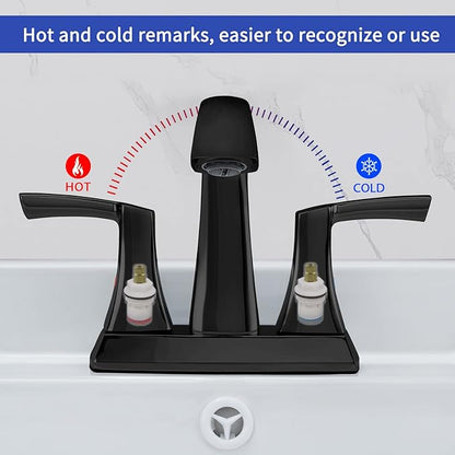 VXV Bathroom Faucet Matte Black, 2 Handles Low Arc Bathroom Sink Faucets, 4 Inch Centerset Bath Lavatory Faucets with Pop-up Drain & Faucet Supply Lines (MB)