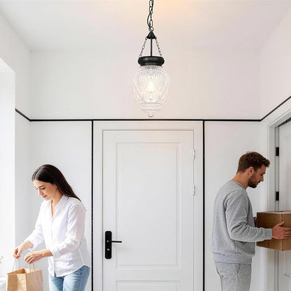 Vintage Pendant Lights Kitchen Island, Black Kitchen Pendant Lighting Over Island, Bathroom Pendant Light With 7.9in Glass Shade, Farmhouse Sink Light For Closet Pantry Entryway, Height Adjustable