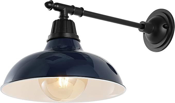 JONATHAN Y 12.25" Navy/Black 1-Light Industrial Farmhouse Outdoor Sconce, Iron Wall Light with LED Bulb, Metal Bowl Shade, Vintage Porch Lamp for Entryway Patio Kitchen (JYL7615C)