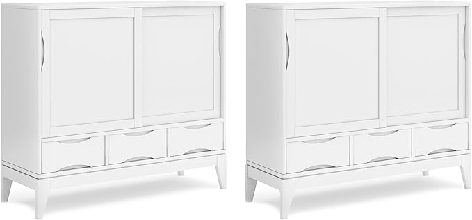 SIMPLIHOME Harper Solid Wood 48 inch Storage Cabinet in Teak Brown (Set of 2) for the Living Room, Entryway and Family Room