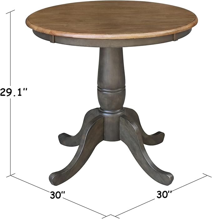 IC INTERNATIONAL CONCEPTS 30" Round Top Solid Wood Pedestal Table in Hickory/Washed Coal - Dining Height