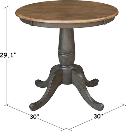 IC INTERNATIONAL CONCEPTS 30" Round Top Solid Wood Pedestal Table in Hickory/Washed Coal - Dining Height