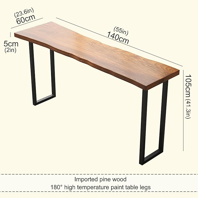 Counter Bar Height Table Kitchen Pub Coffee High Top Table Long Narrow Dining Table for Small Spaces with Sturdy Metal Frame for Small Spaces Balcony Coffee Shops-Table Only(140*60*105cm)