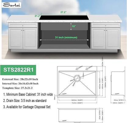 Sarlai 28 Kitchen Sink Drop In - 28 "x 22" Kitchen Sink Drop In Stainless Steel 16 Gauge Ledge Workstation Topmount Single Bowl Over Counter Kitchen Sinks Basin