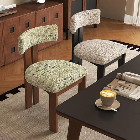 Beige Dining Chairs Set of 4, Farmhouse Dinning Room Chair with Curved Black Wood Legs,French Country Upholstered Dinner Chairs for Kitchen Living Room Bedroom,Natural