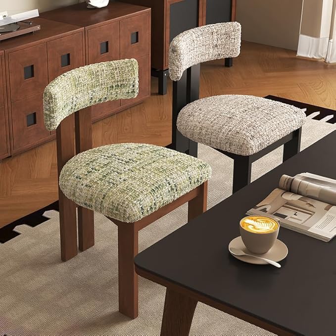 Farmhouse Wooden Dining Chairs Set of 4, Modern Boucle Upholstered Dinning Room & Kitchen Chairs, Accent Natural Wood Legs, Armless Side Dinner Set for Kitchen Living Room,Gray Chenille