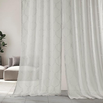 HPD Half Price Drapes Patterned Faux Linen Sheer Curtains for Living Room or Bedroom 50 X 108 (1 Panel), Rod Pocket Window Curtains for Bedroom, Marseille Shell