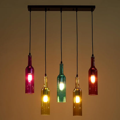JOMCYDM 5-Light Wine Bottle Chandelier,Pendant Light,Ceiling Light,Wine Bottle Lamp for Living Room,Bar,Hotel