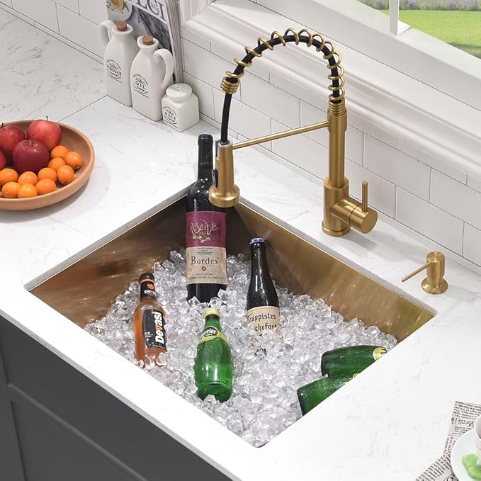 23 Inch Undermount Laundry Sink Gold-Wesliv 23x18x12 Gold Utility Sink Undermount Laundry Room Sink Deep Single Bowl 16 Gauge Stainless Steel Utility Sink with Bottom Grid