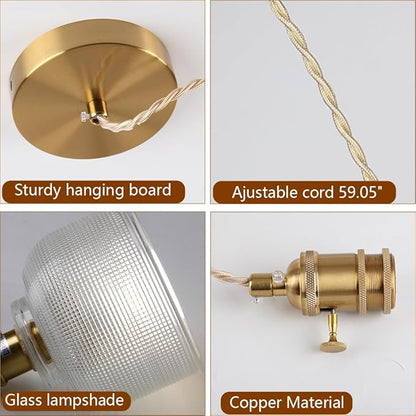 Glass Hanging Lamp Mini Brass Pendant Lights Fixtures 5.7 Inch Vintage Pendant Light Antique Gold Hanging Light for Farmhouse Dining Room Bedroom Hallway Kitchen Island