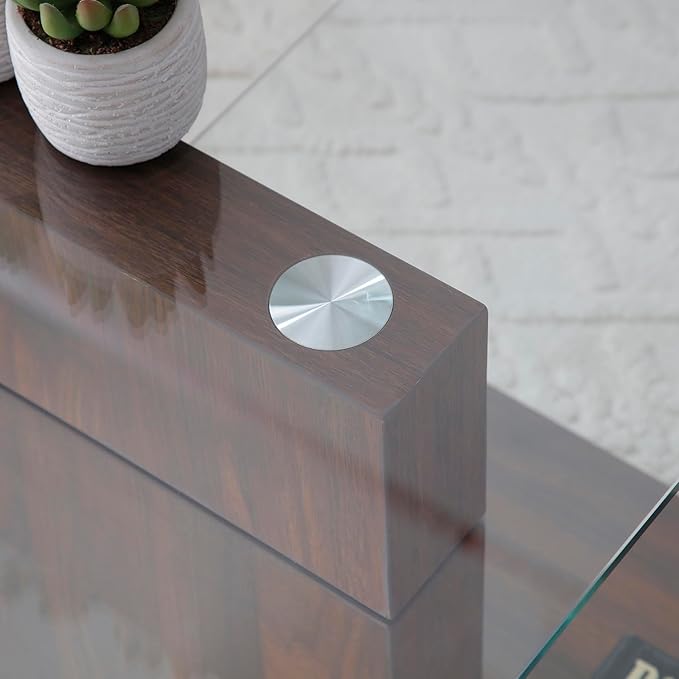 Glass Coffee Table with Storage, 44 Inch Rectangular Coffee Tables for Living Room, 3-Tier Tempered Glass Wooden Center Table Modern Accent Cocktail Table for Home Office (Walnut)