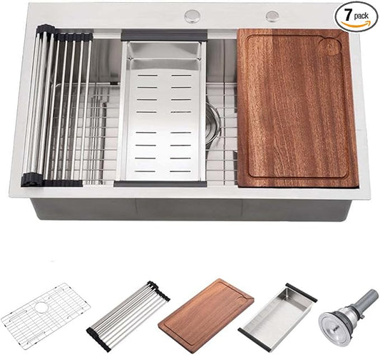 25 Inch Kitchen Sink Drop In Worktation -Wesliv 25x20 Inch Top Mount Drop In Sinks Stainless Steel 16 Gauge Single Bowl Overmount Kitchen Sink Basin with Cutting Board & Colander