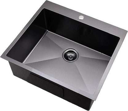 KINGO HOME 25x22 Inch Black Drop In Kitchen Sink, 25 Inch Gunmetal Black RV Laundry Utility Sinks, Top Mount 16 Gauge Stainless Steel Single Bowl Deep Small Kitchen Sink