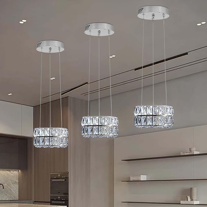 Modern Crystal Ring Chandelier for Dining Room Chrome Crystal Chandelier for Living Room Dimmable LED 11.8" Ring Pendant Light Adjustable Dimmable 2700k-6000k
